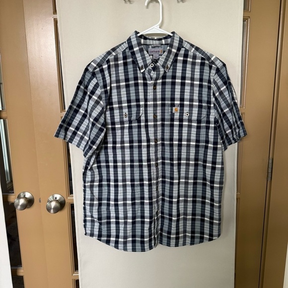 Carhartt Other - Carhartt Men's Large Relaxed Fit Blue White Plaid Short Sleeve Button Down Shirt